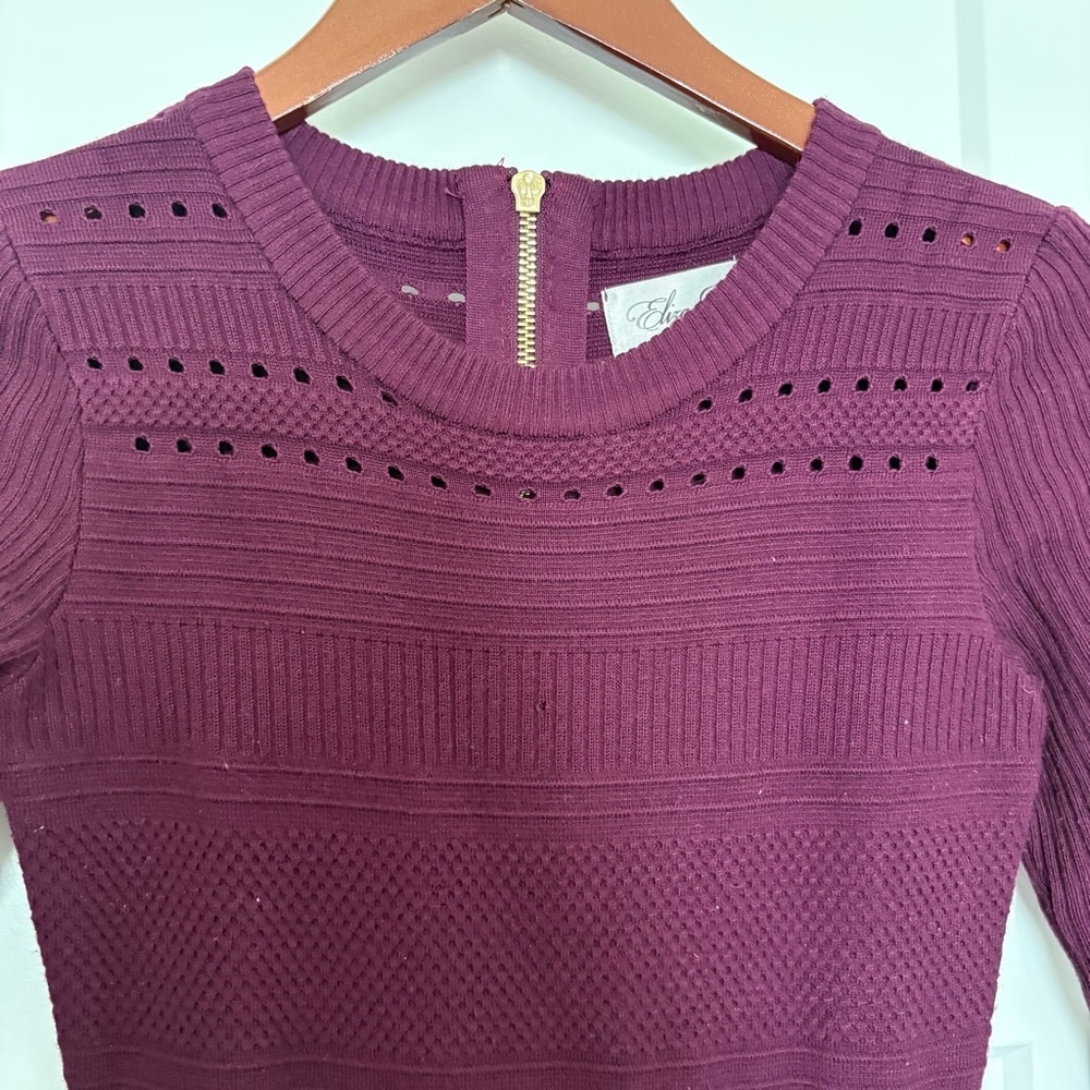 Eliza J Rich Fit and Flare Sweater Dress Burgundy Long Sleeve - XS - Picture 4 of 11